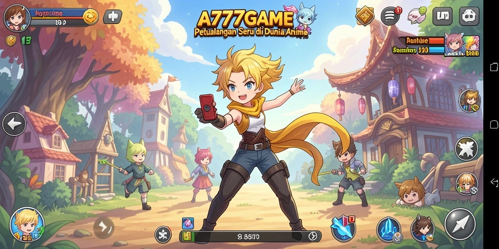 Screenshot gameplay A777GAME menunjukkan karakter anime yang beraksi.