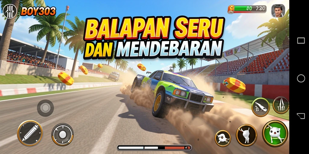 Tampilan gameplay balapan yang mendebarkan dalam BOY303