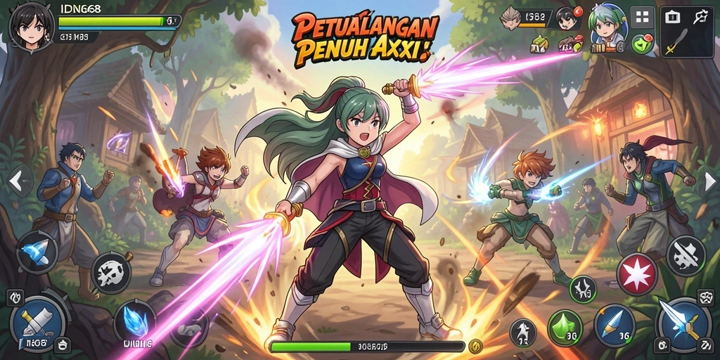 Menampilkan aksi seru di dunia anime yang memukau.