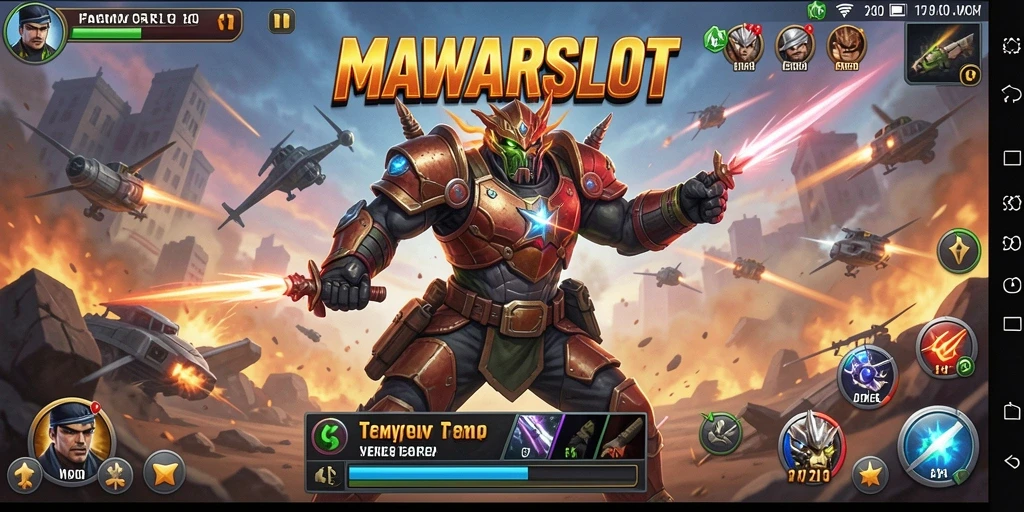 Screenshot gameplay MAWARSLOT menampilkan aksi tempur yang intens.