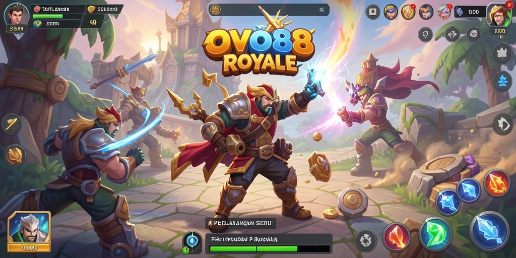 Screenshot gameplay OVO88 menampilkan aksi intens dalam pertempuran Battle Royale.